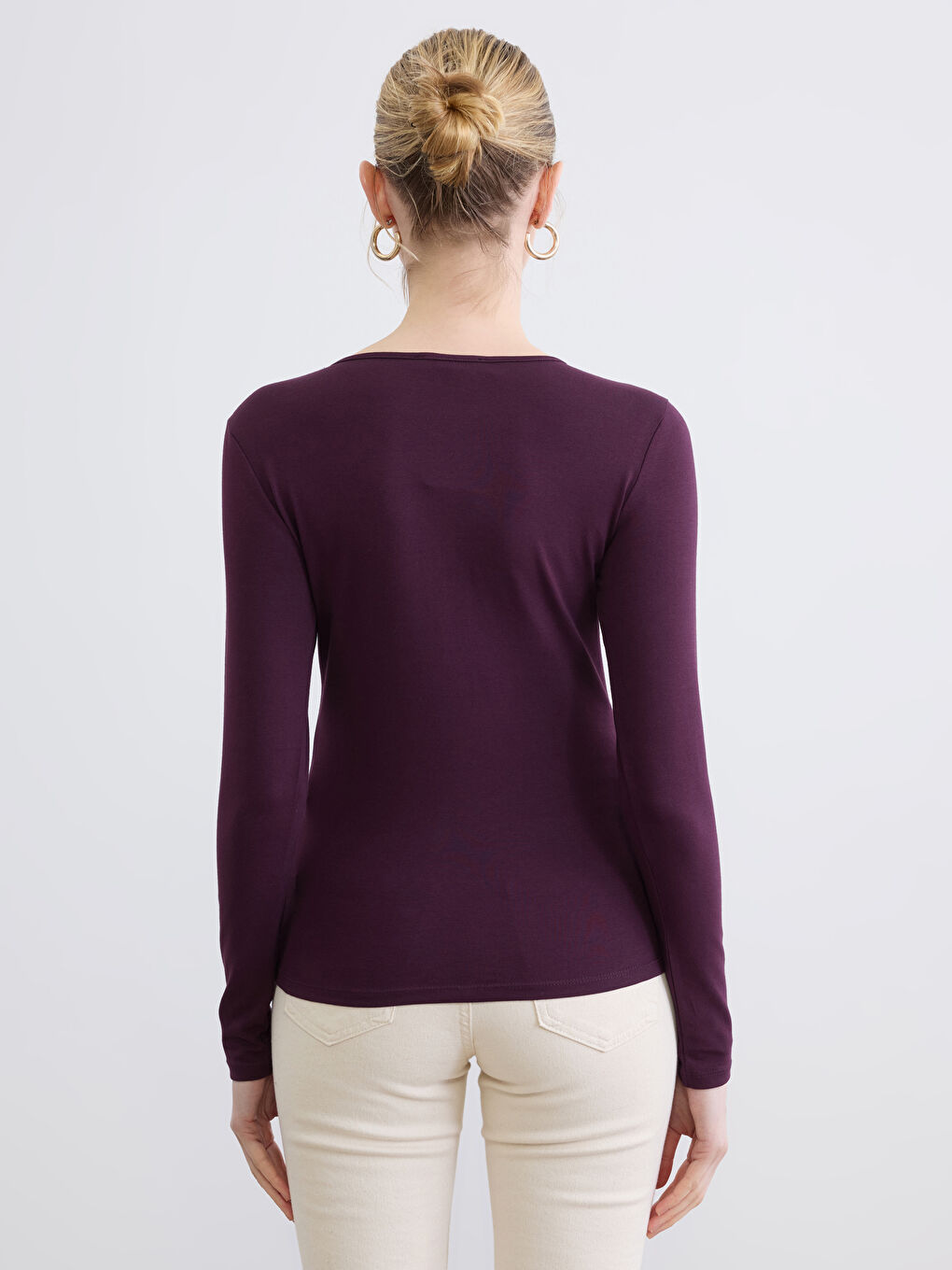 Mürdüm Bisiklet Yaka Kadın Tişört-3