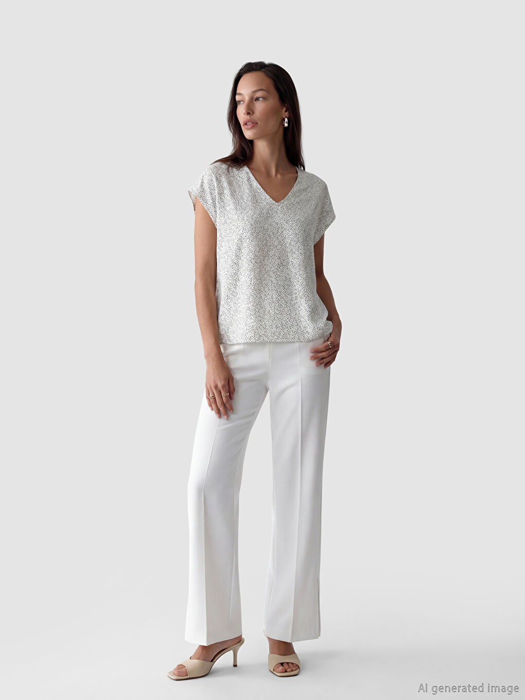 V Neck Polka Dot Women's T-Shirt-1