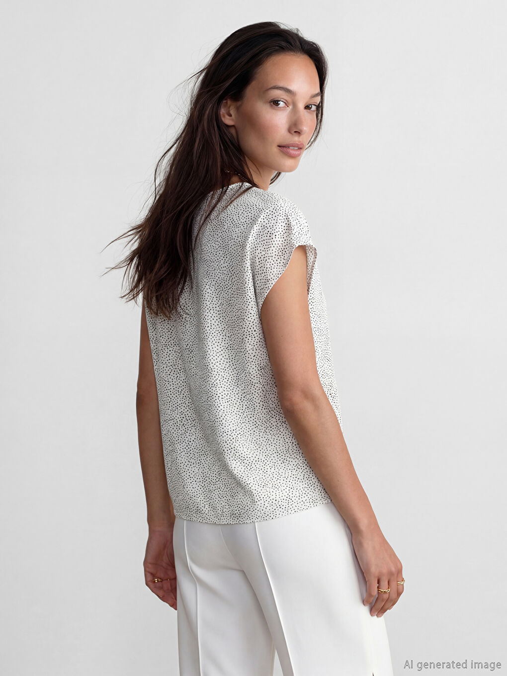 V Neck Polka Dot Women's T-Shirt-2