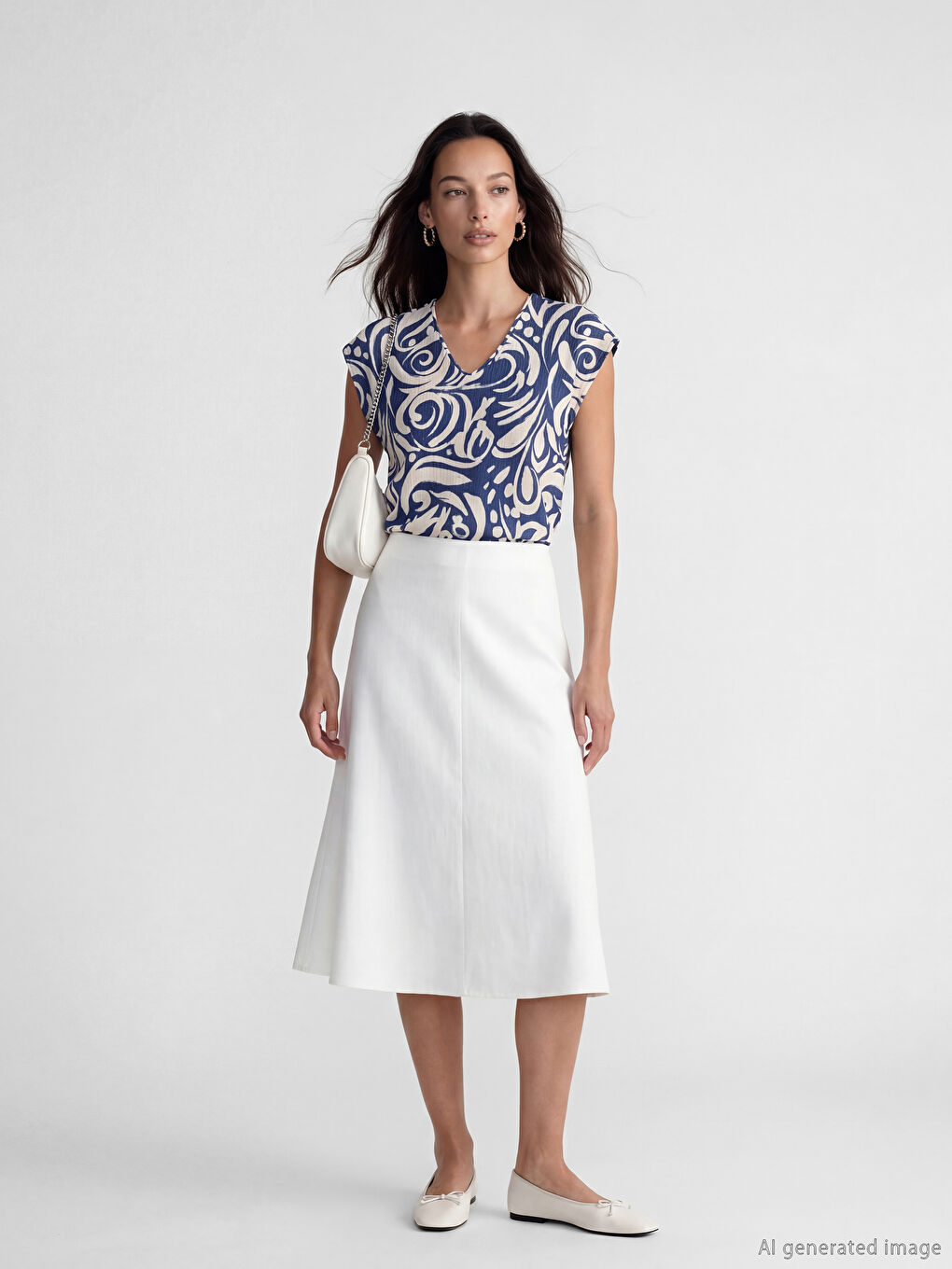 V Neck Patterned Women's T-Shirt-1