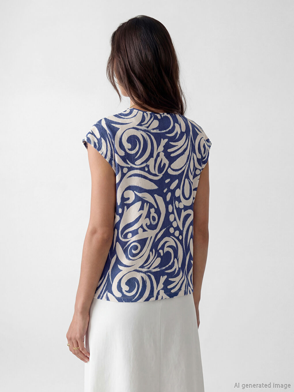 V Neck Patterned Women's T-Shirt-2