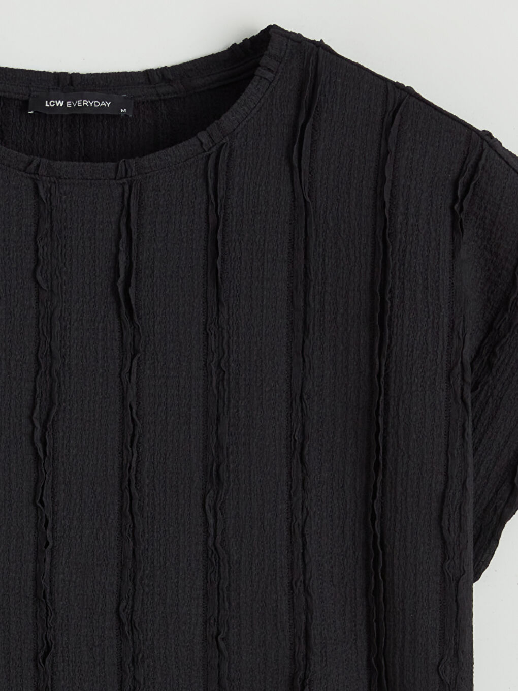 Siyah Bisiklet Yaka Dokulu Bluz-5