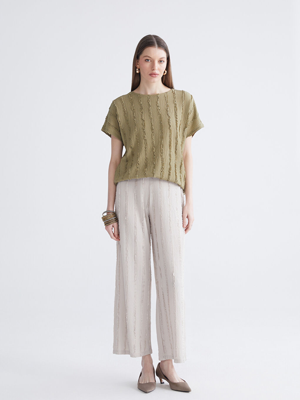 Crew Neck Textured Blouse-1