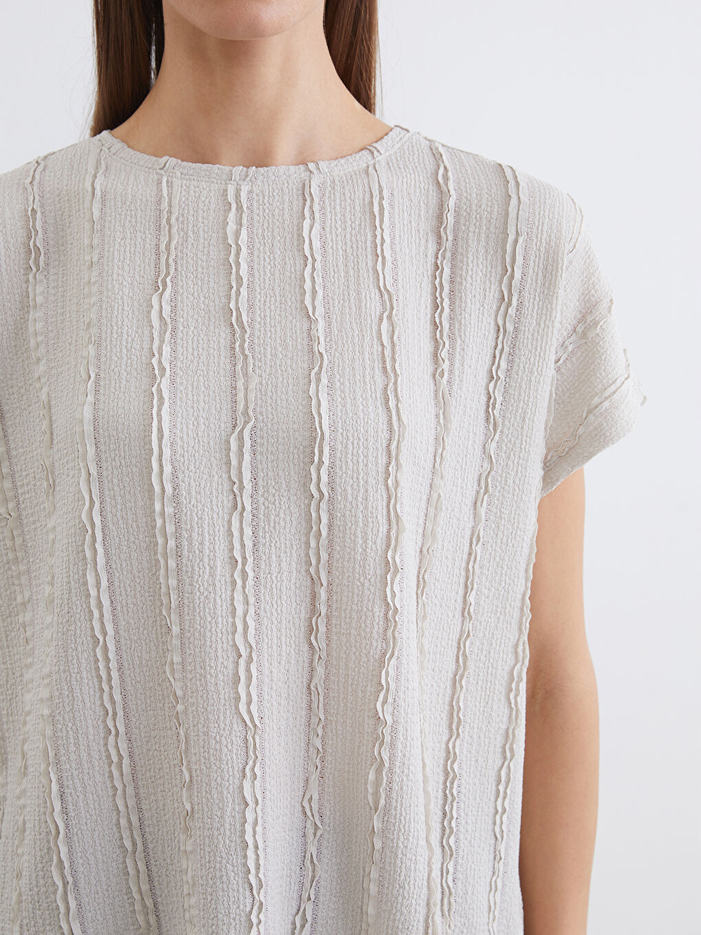 Gri Bisiklet Yaka Dokulu Bluz-2