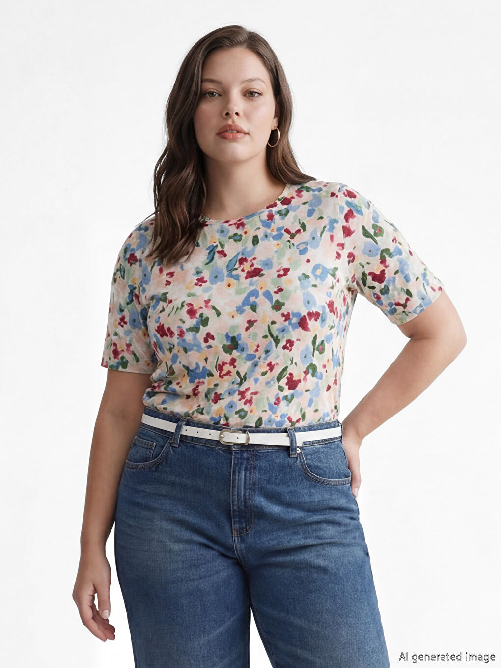 Pembe Çiçekli Kadın Tişört-1