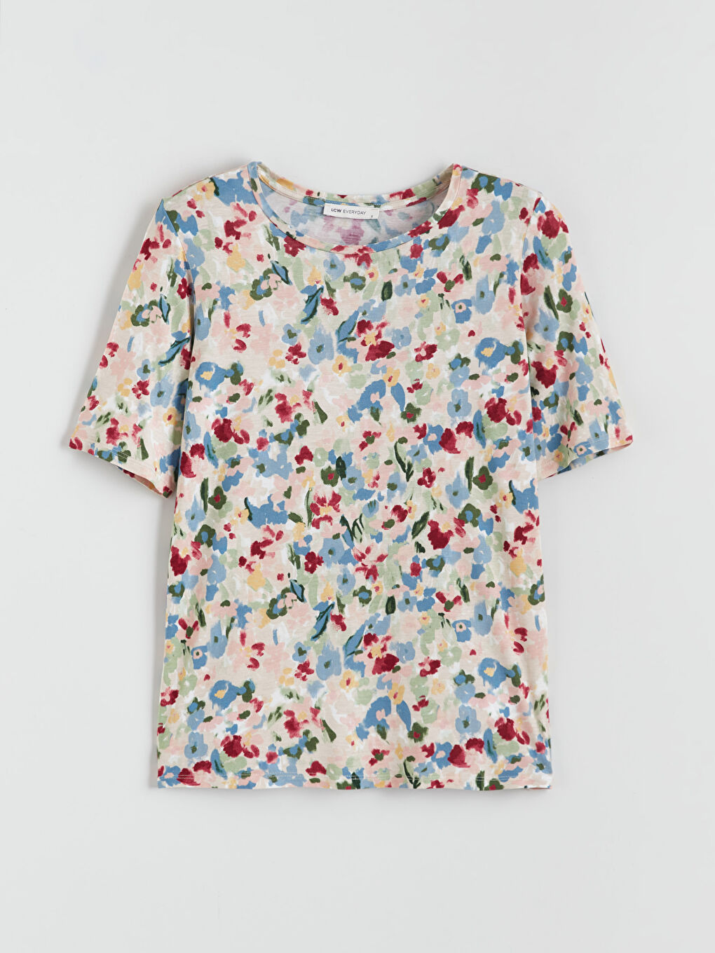 Pembe Çiçekli Kadın Tişört-5