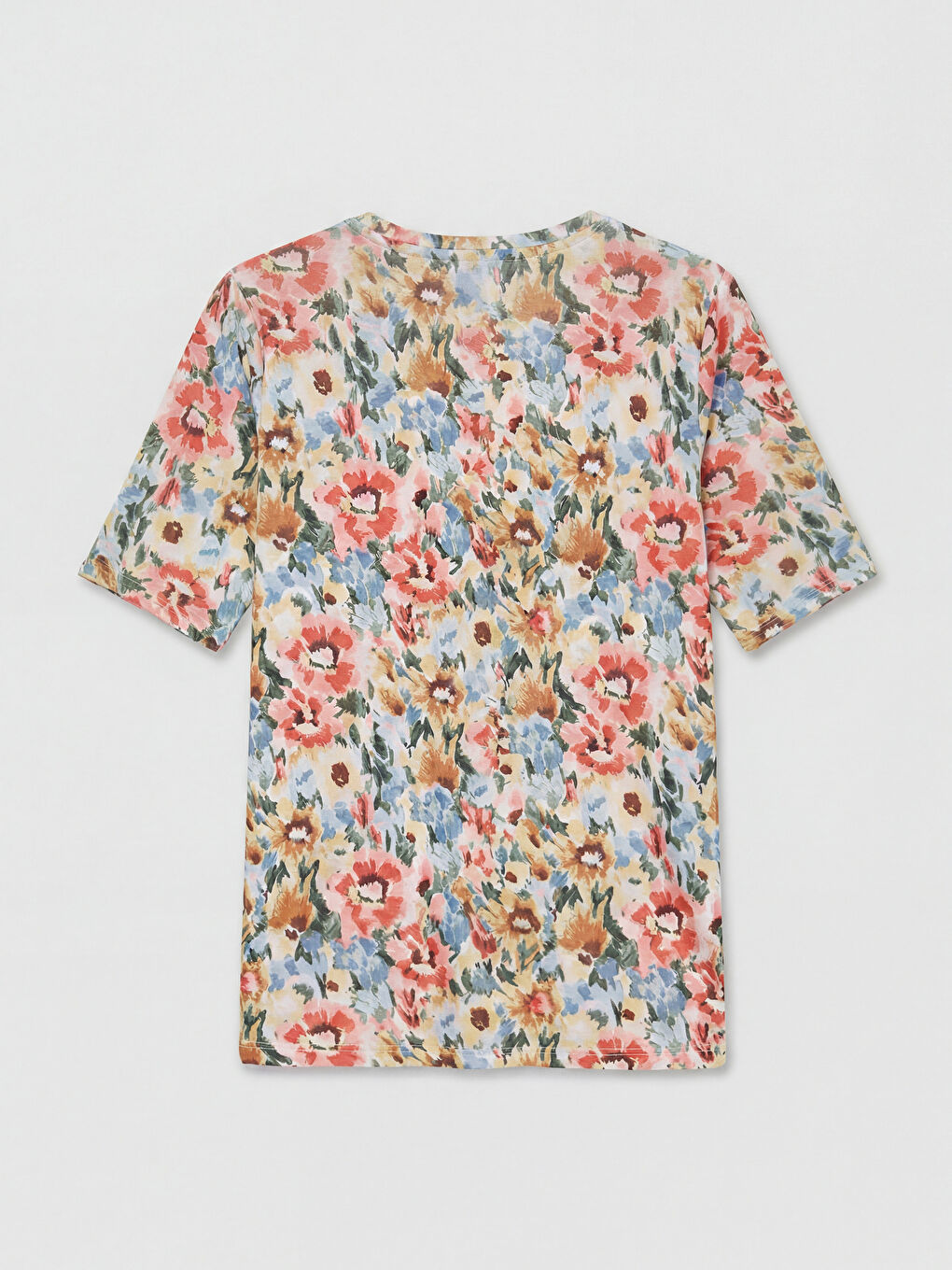 Pembe Çiçekli Kadın Tişört-5