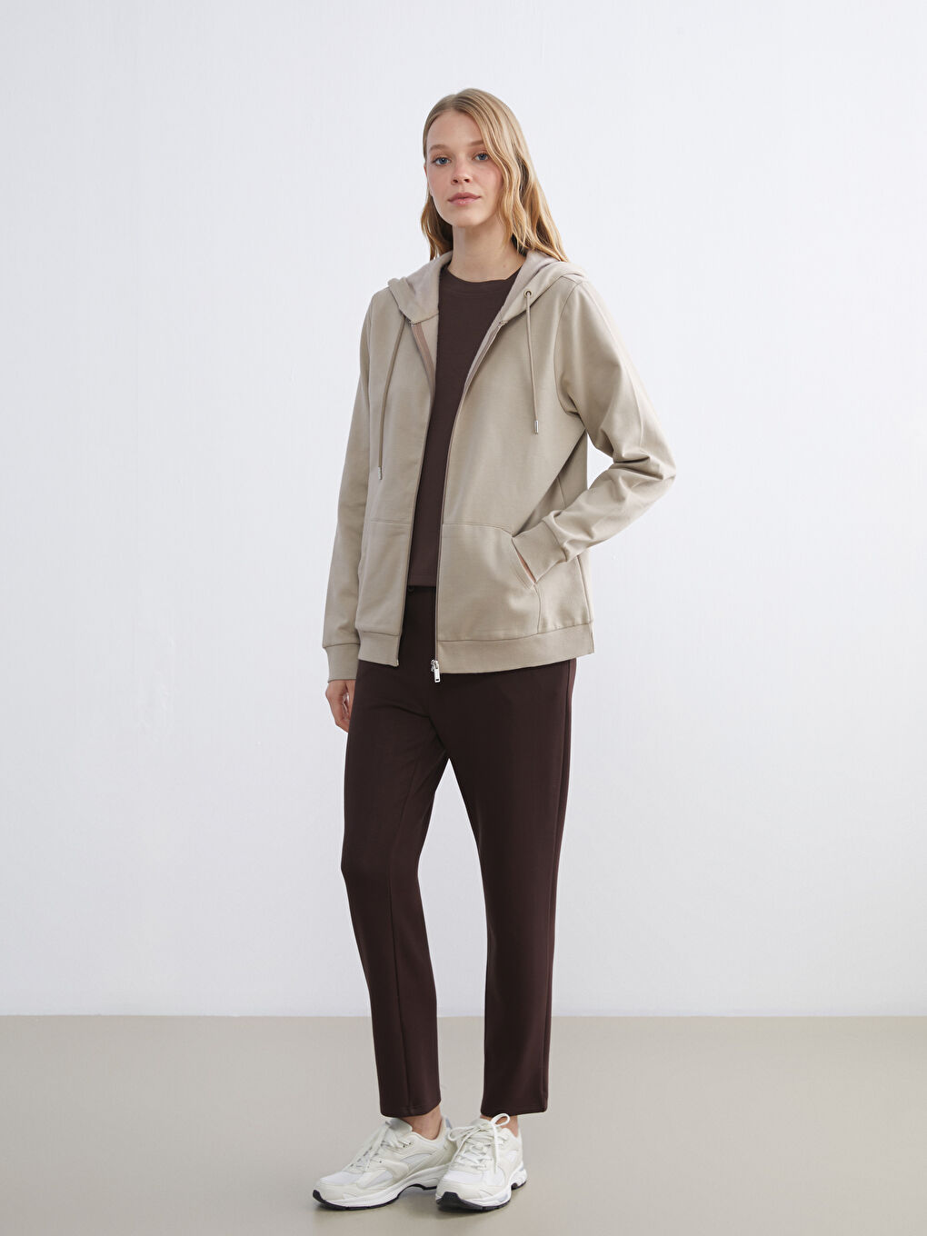 Kahverengi Beli Lastikli Soft Touch Kadın Eşofman Altı