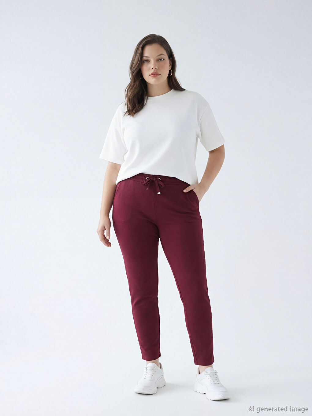 Bordo Beli Lastikli Soft Touch Kadın Eşofman Altı-1