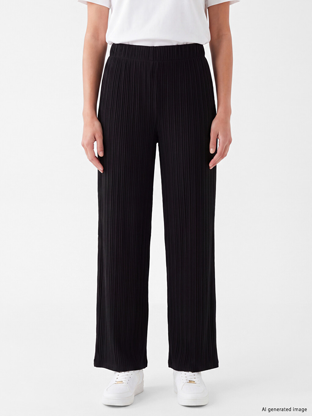 Textured Women's Trousers With Elastic Waistband-1