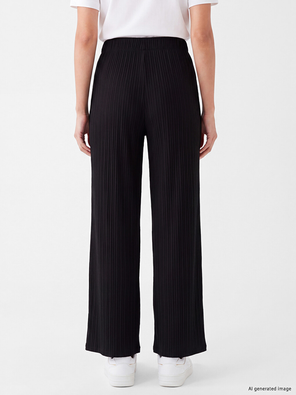 Textured Women's Trousers With Elastic Waistband-3