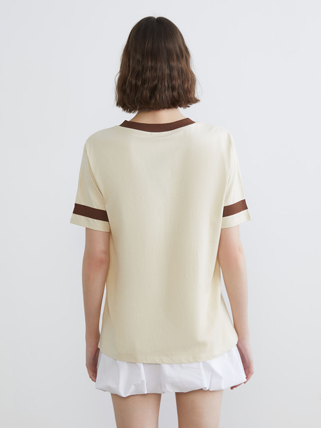 V Neck Printed Oversize Women's T-Shirt-3