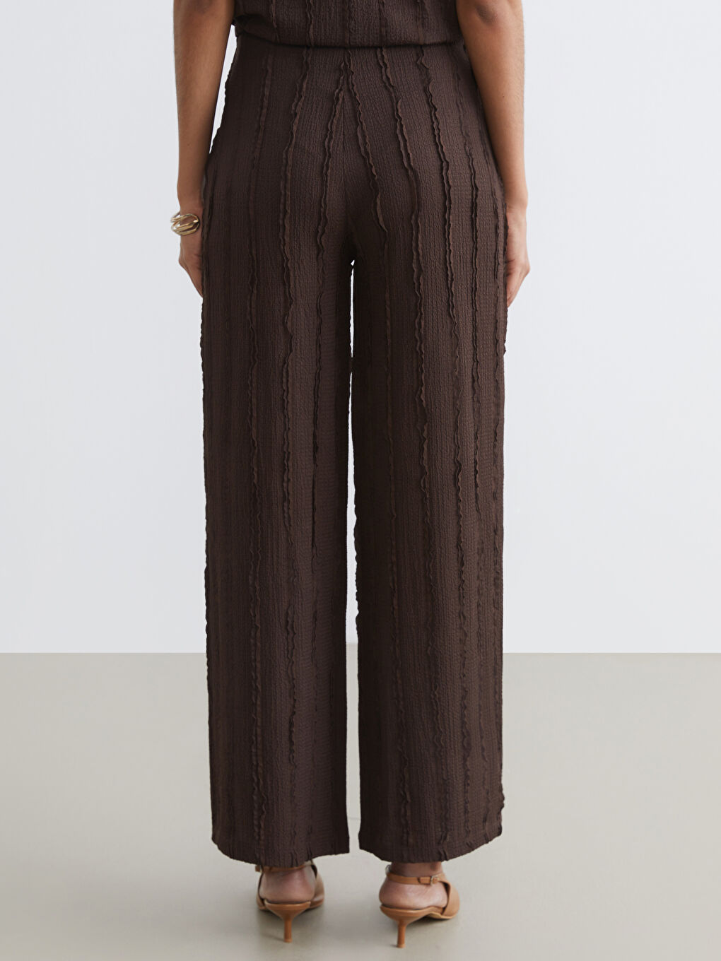 ელასტიური წელი ტექსტურირებული ქალის შარვალი-3