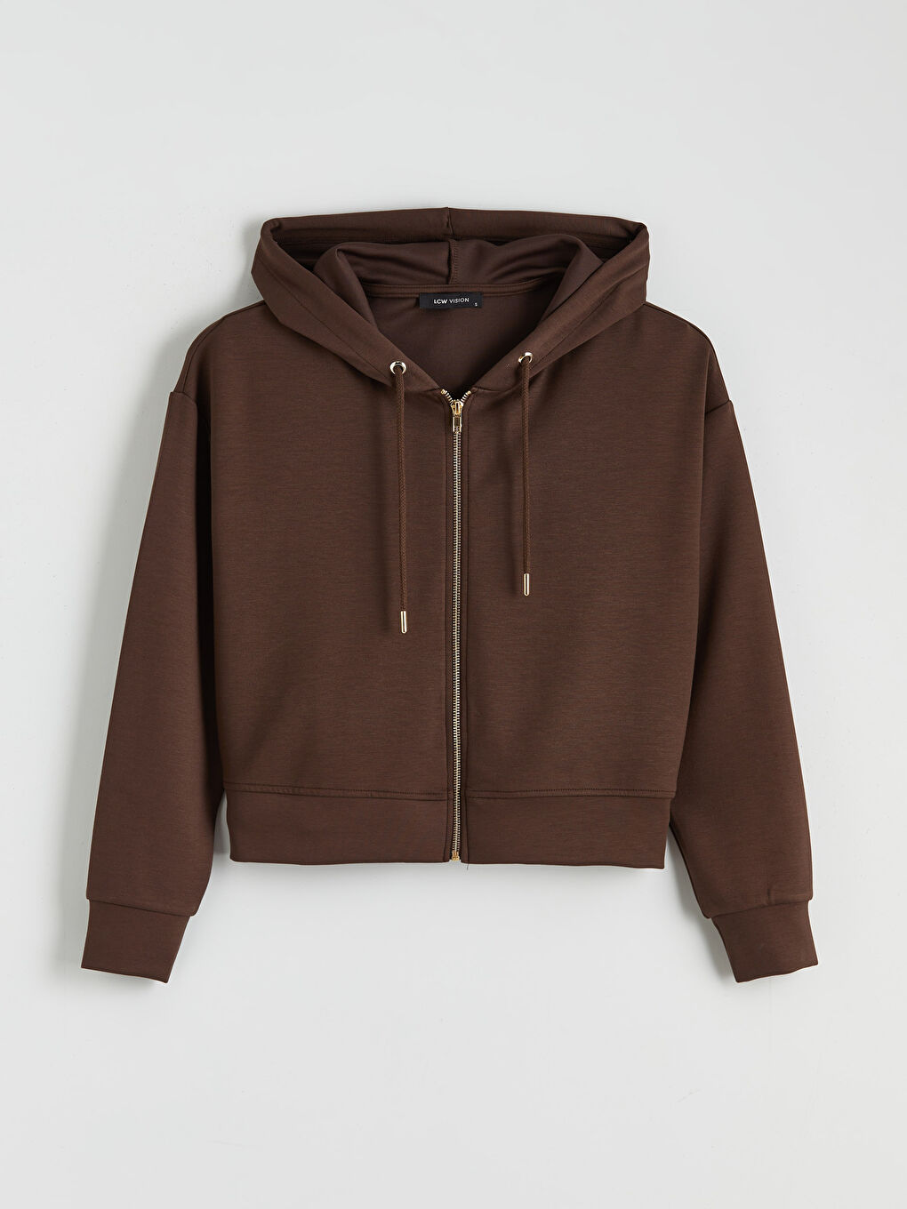 Kahverengi Kapüşonlu Kadın Fermuarlı Sweatshirt-4