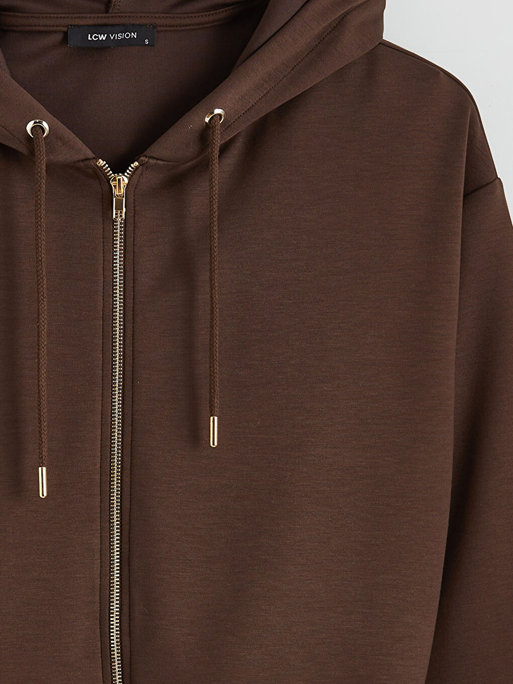 Kahverengi Kapüşonlu Kadın Fermuarlı Sweatshirt-5