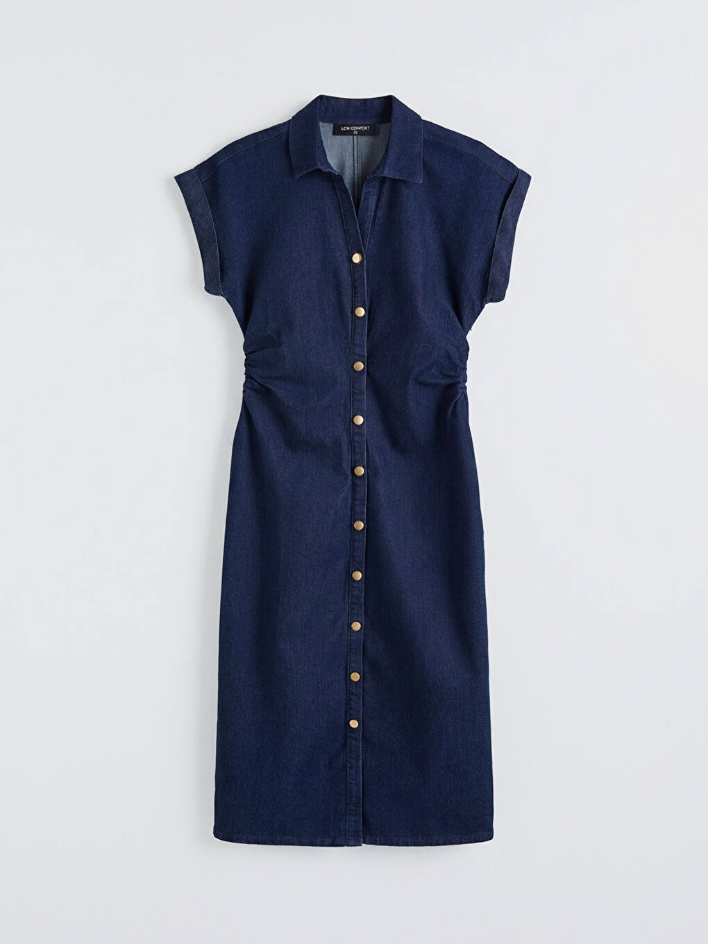 Көйлек жағалы жиналған деним көйлек-4