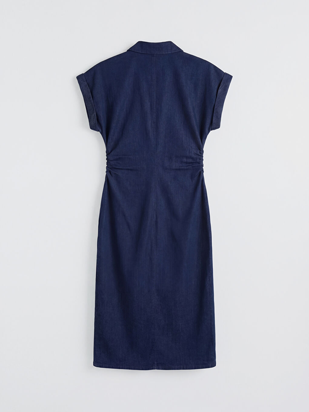 Көйлек жағалы жиналған деним көйлек-5