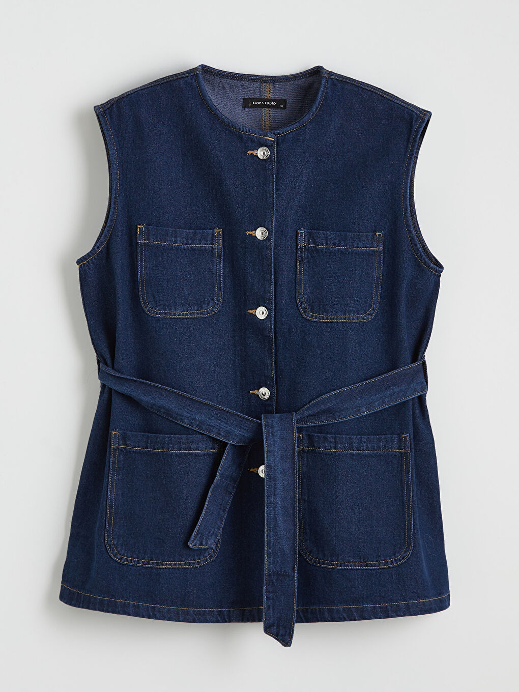 Women's crew neck denim vest.-4
