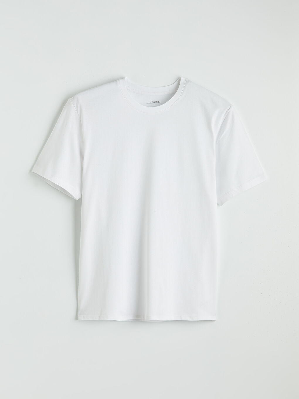 Beyaz Bisiklet Yaka Kısa Kollu Erkek Tişört-4