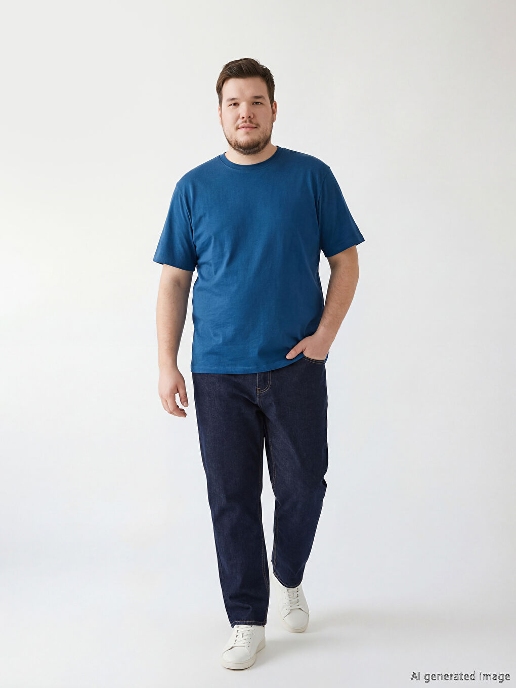 Petrol Bisiklet Yaka Penye Erkek Tişört-1