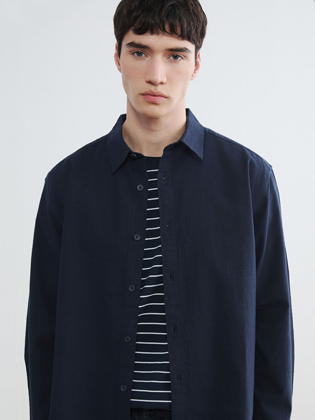 Regular Fit Leinenmischung Herrenhemd