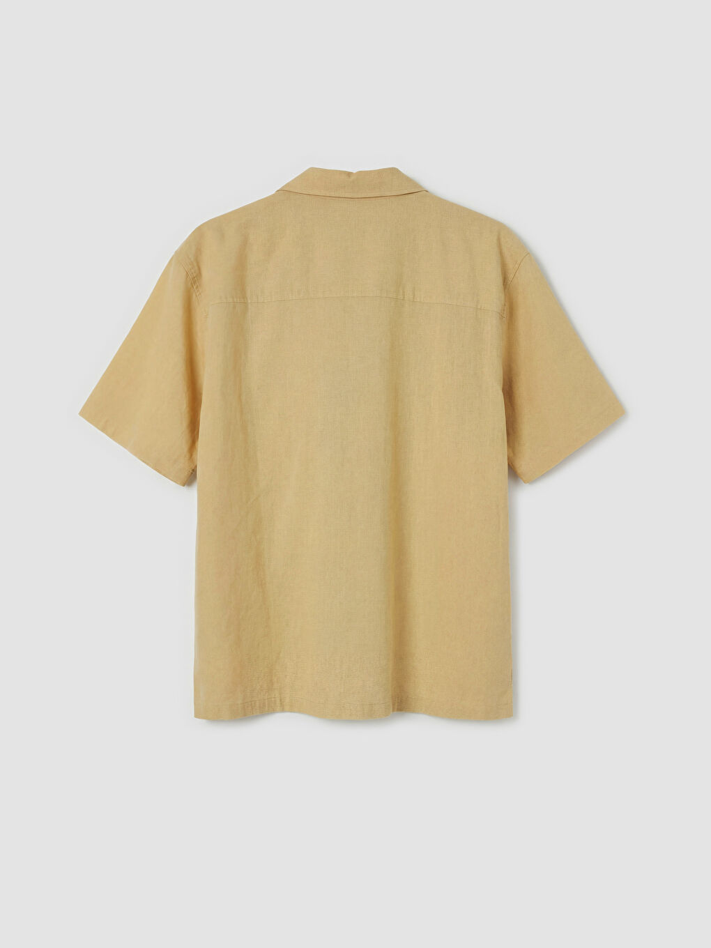 Sarı Regular Fit Nakışlı Keten Karışımlı Erkek Gömlek-1