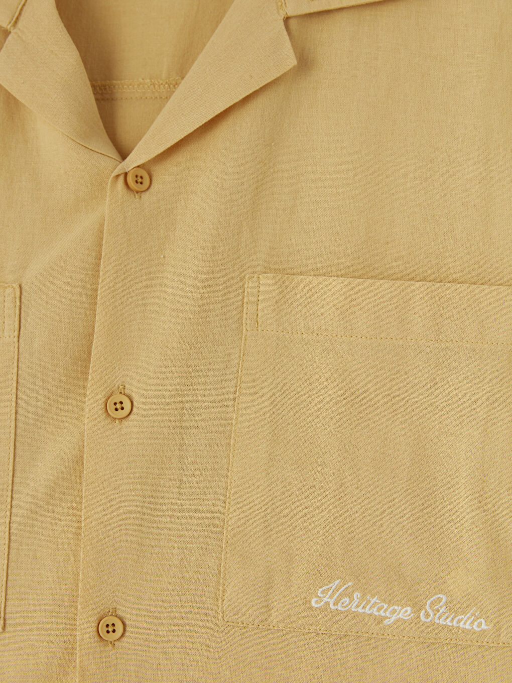 Sarı Regular Fit Nakışlı Keten Karışımlı Erkek Gömlek-2