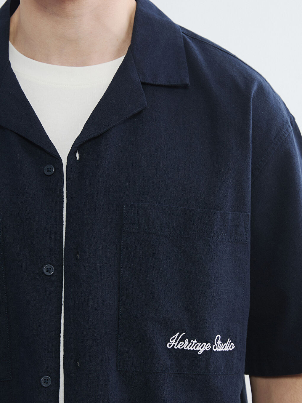 მამაკაცები მუქი ლურჯი პერანგი-2