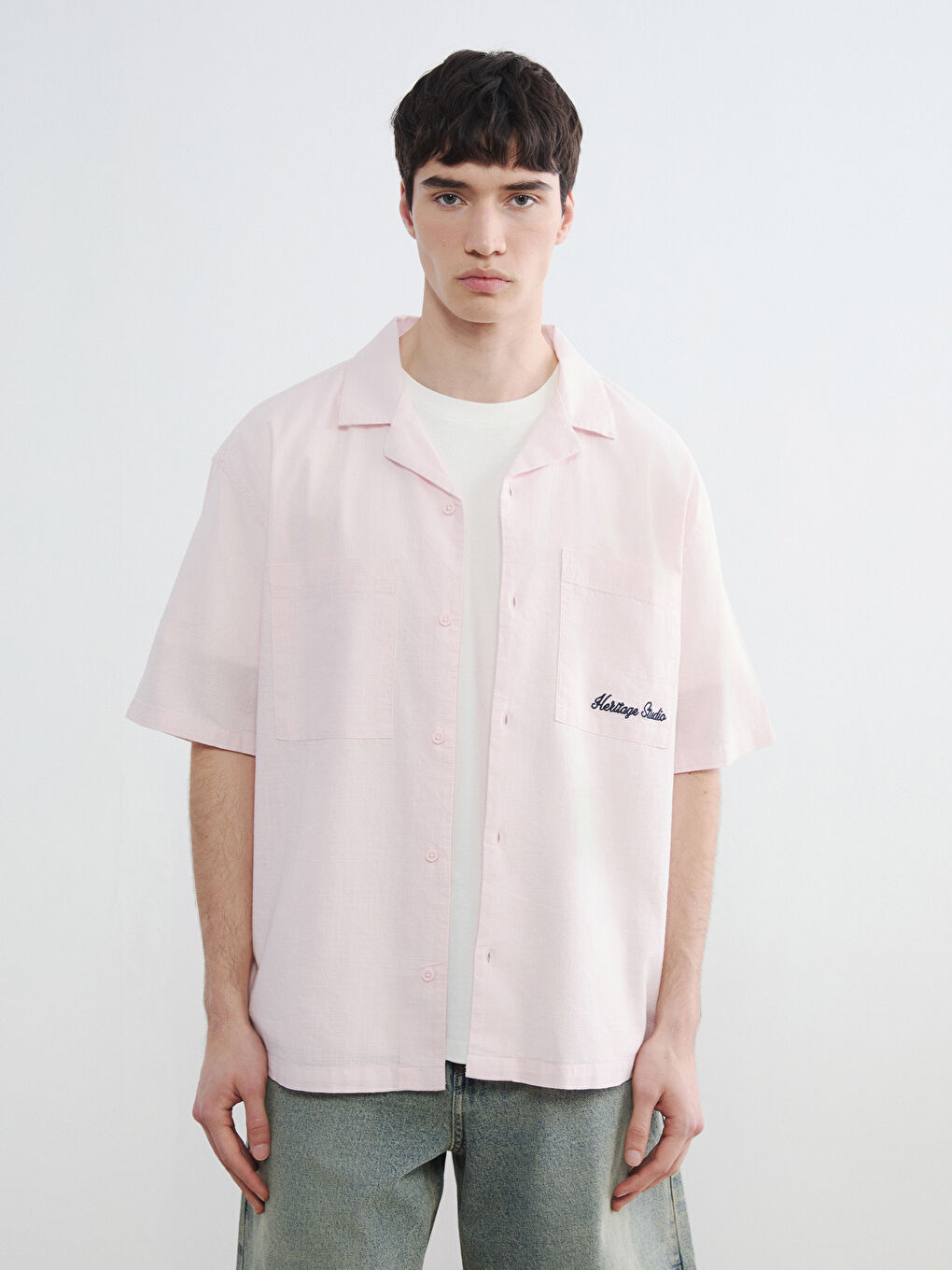 regular fit кестеленген зығыр қоспасы ерлер жейдесі