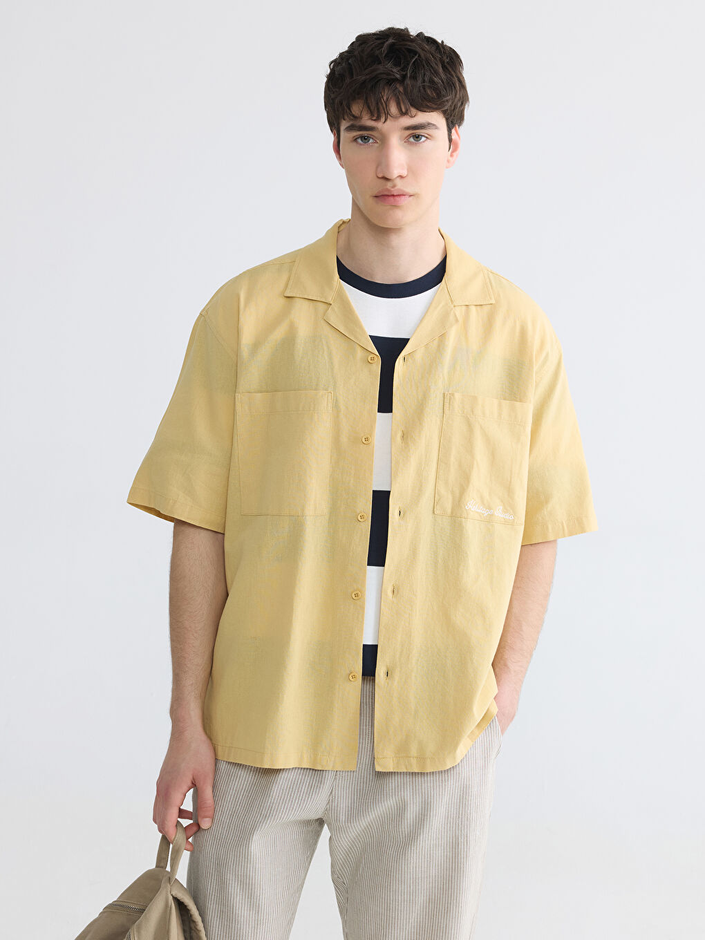 Regular Fit Embroidered Linen Blend Men's Shirt-1