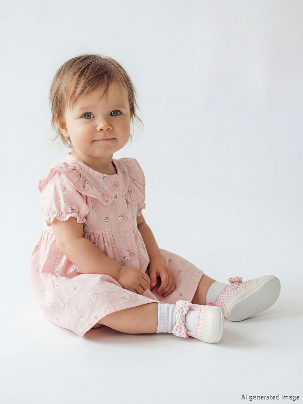 Pembe Bebe Yaka Çiçekli Kız Bebek Elbise-1