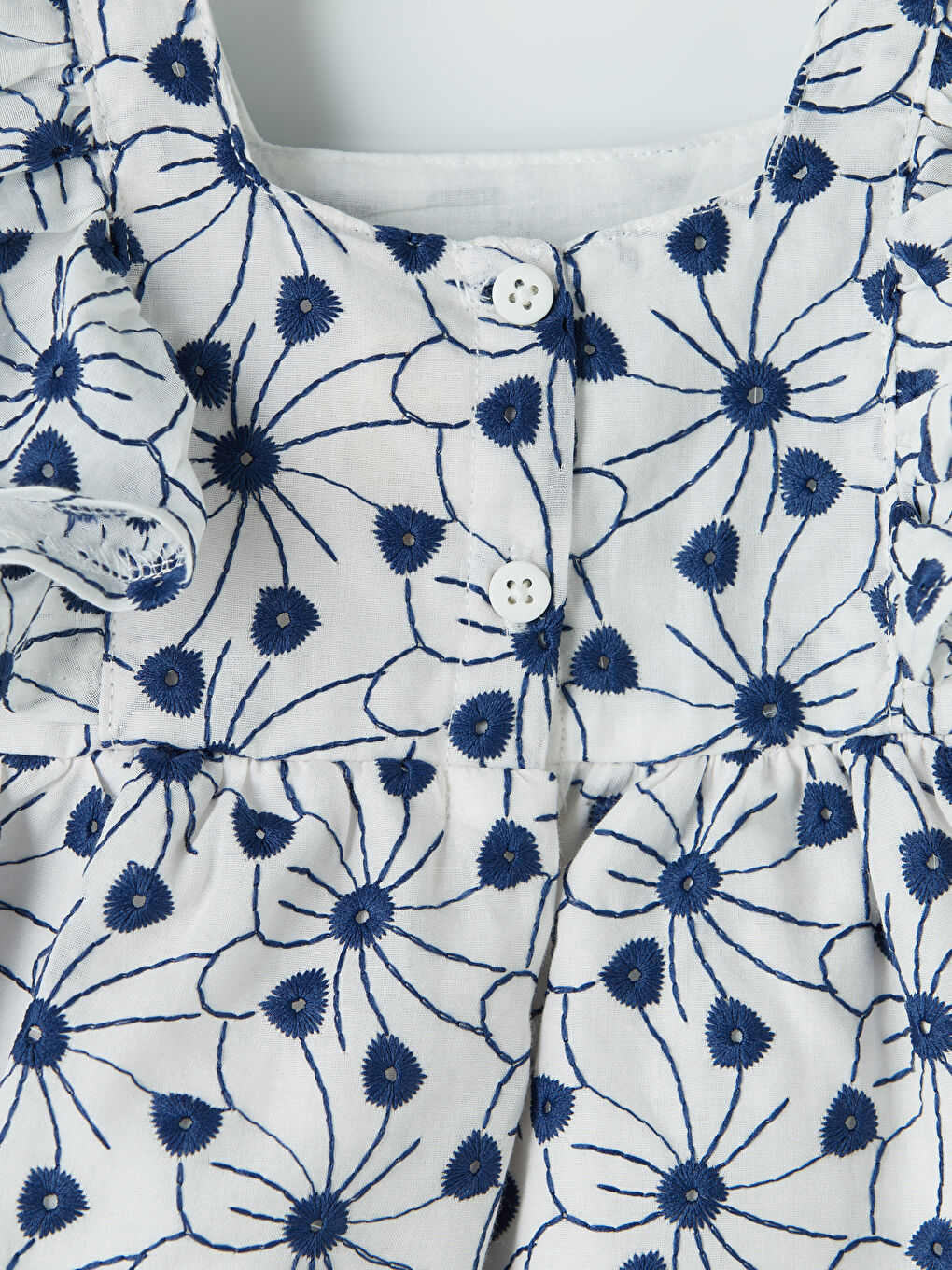 Ekru Kare Yaka Nakışlı Kız Bebek Elbise-3