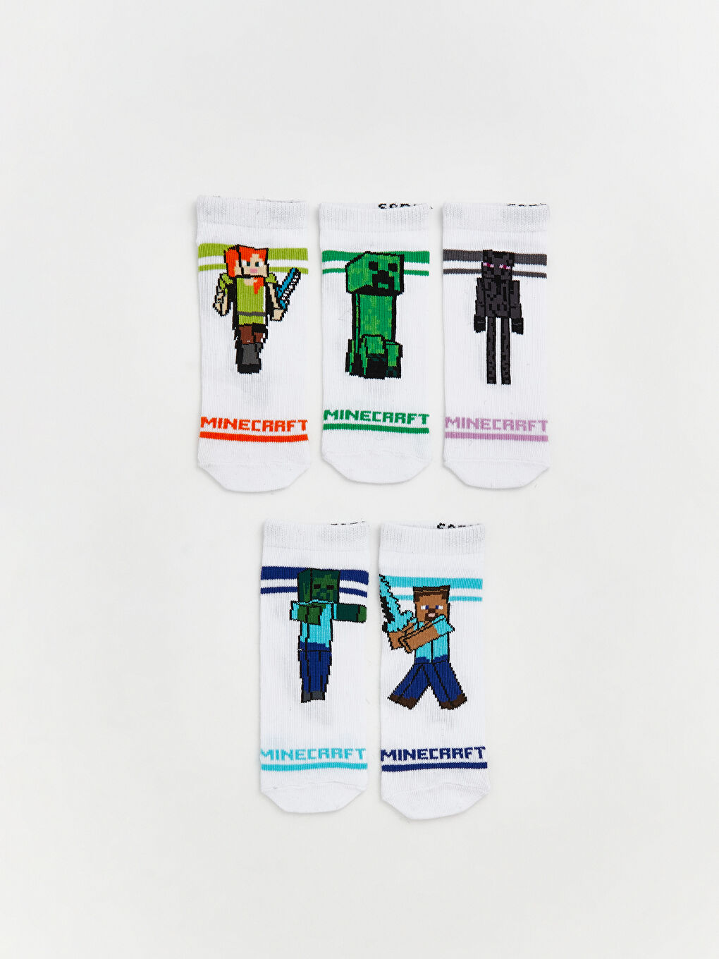 Karışık Minecraft Baskılı Erkek Çocuk Patik Çorap 5'li