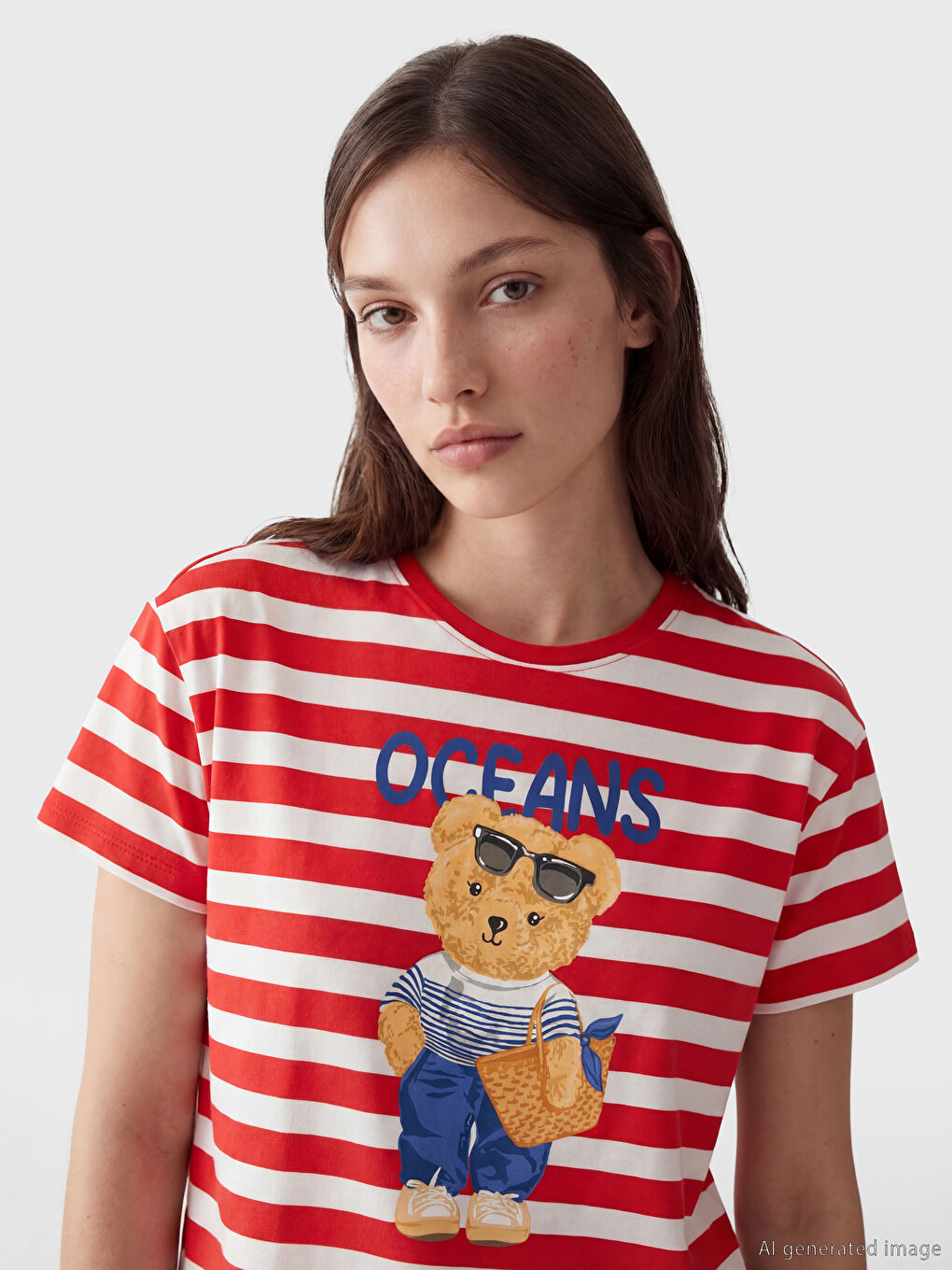 Kırmızı Bisiklet Yaka Çizgili Kadın Gecelik-1