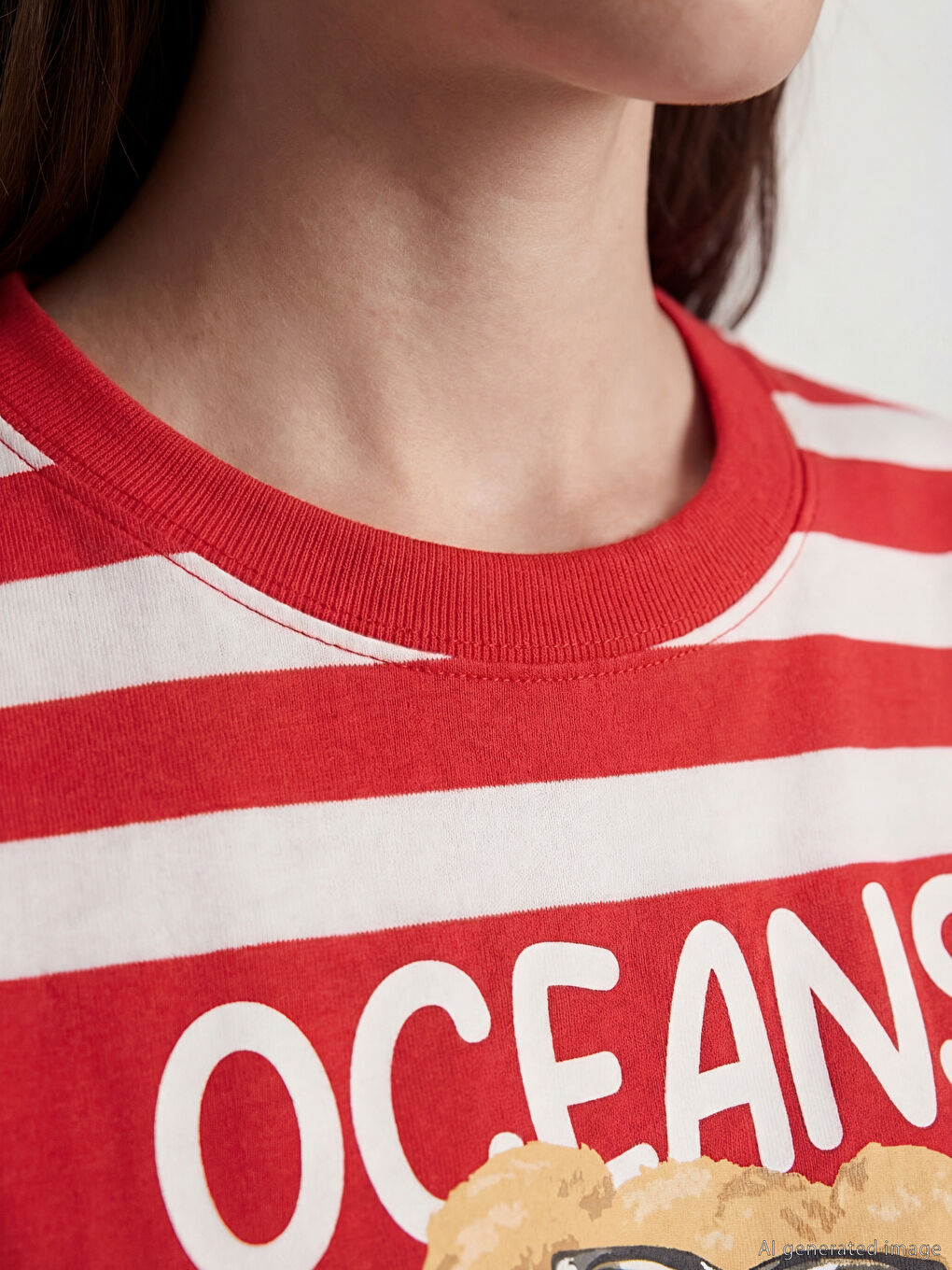 Kırmızı Bisiklet Yaka Çizgili Kadın Gecelik-2