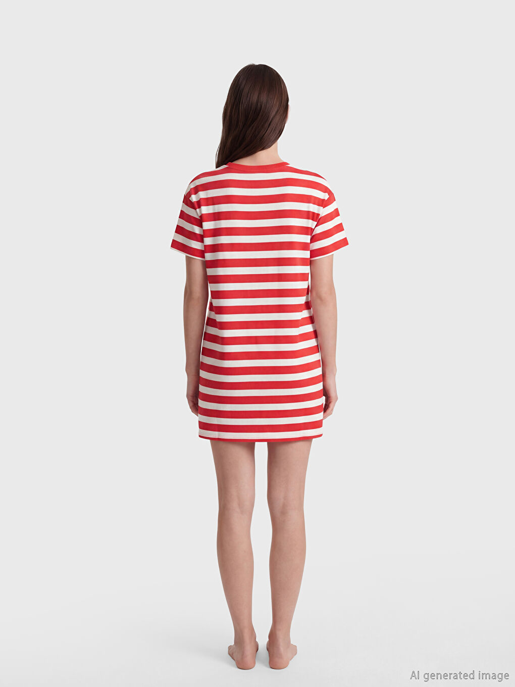 Kırmızı Bisiklet Yaka Çizgili Kadın Gecelik-3