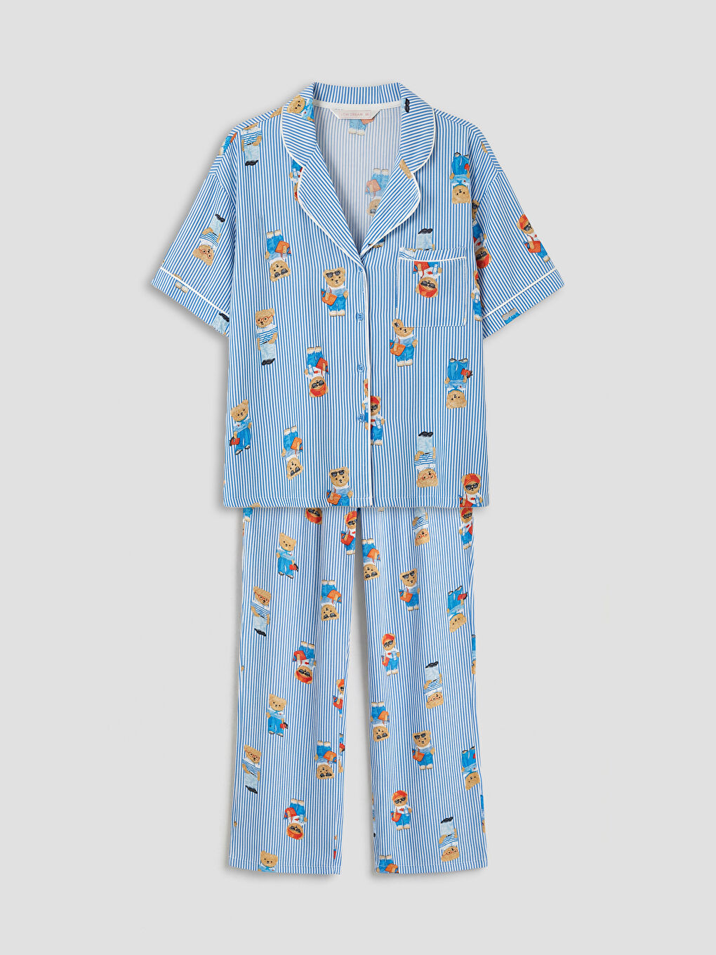 Ekru Ayı Teddy Baskılı Kadın Pijama Takım