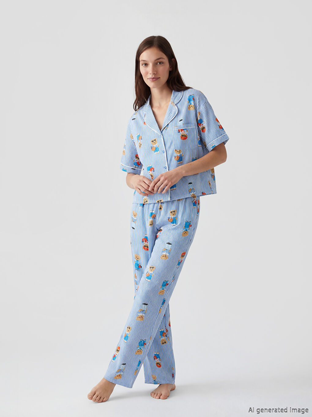 Ženski pidžama komplet sa štampanim medom