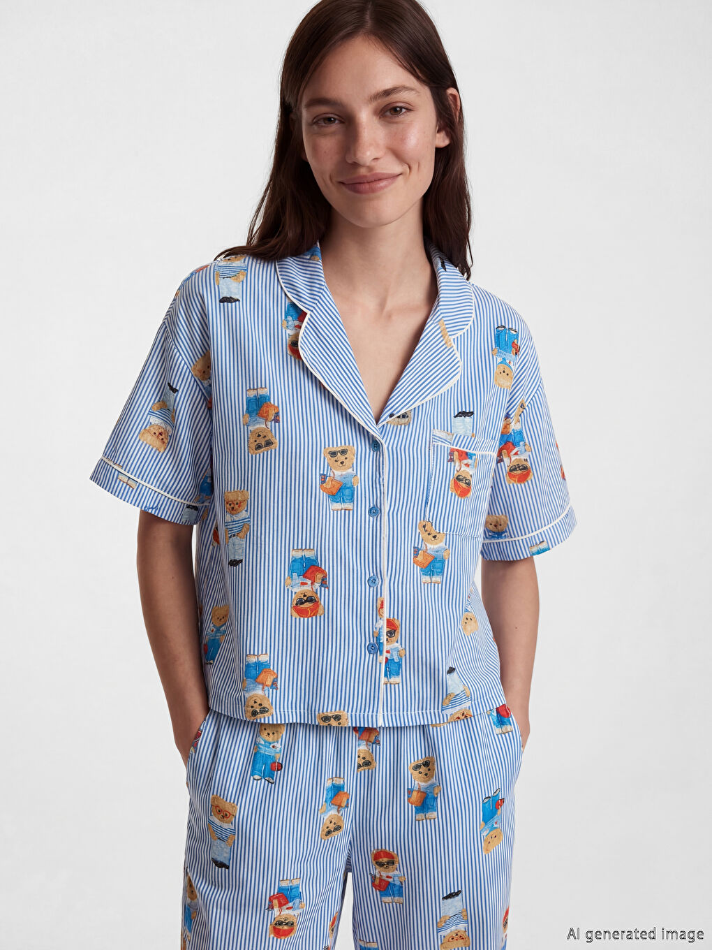 Ženski pidžama komplet sa štampanim medom-1