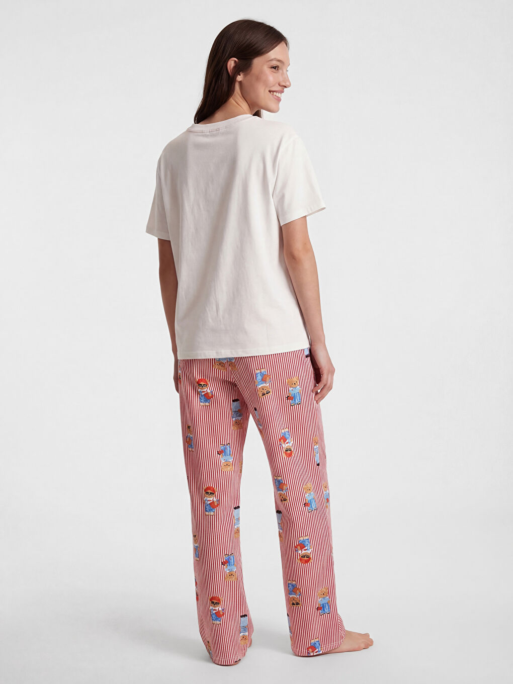 Kırmızı Bisiklet Yaka Baskılı Kadın Pijama Takımı-3