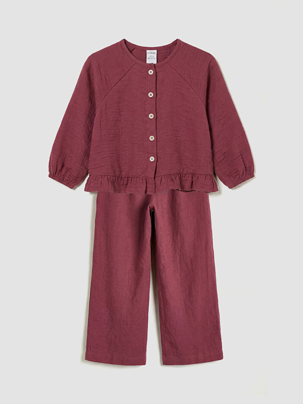 Girls' Muslin Blouse and Trousers with a Crew Neck.