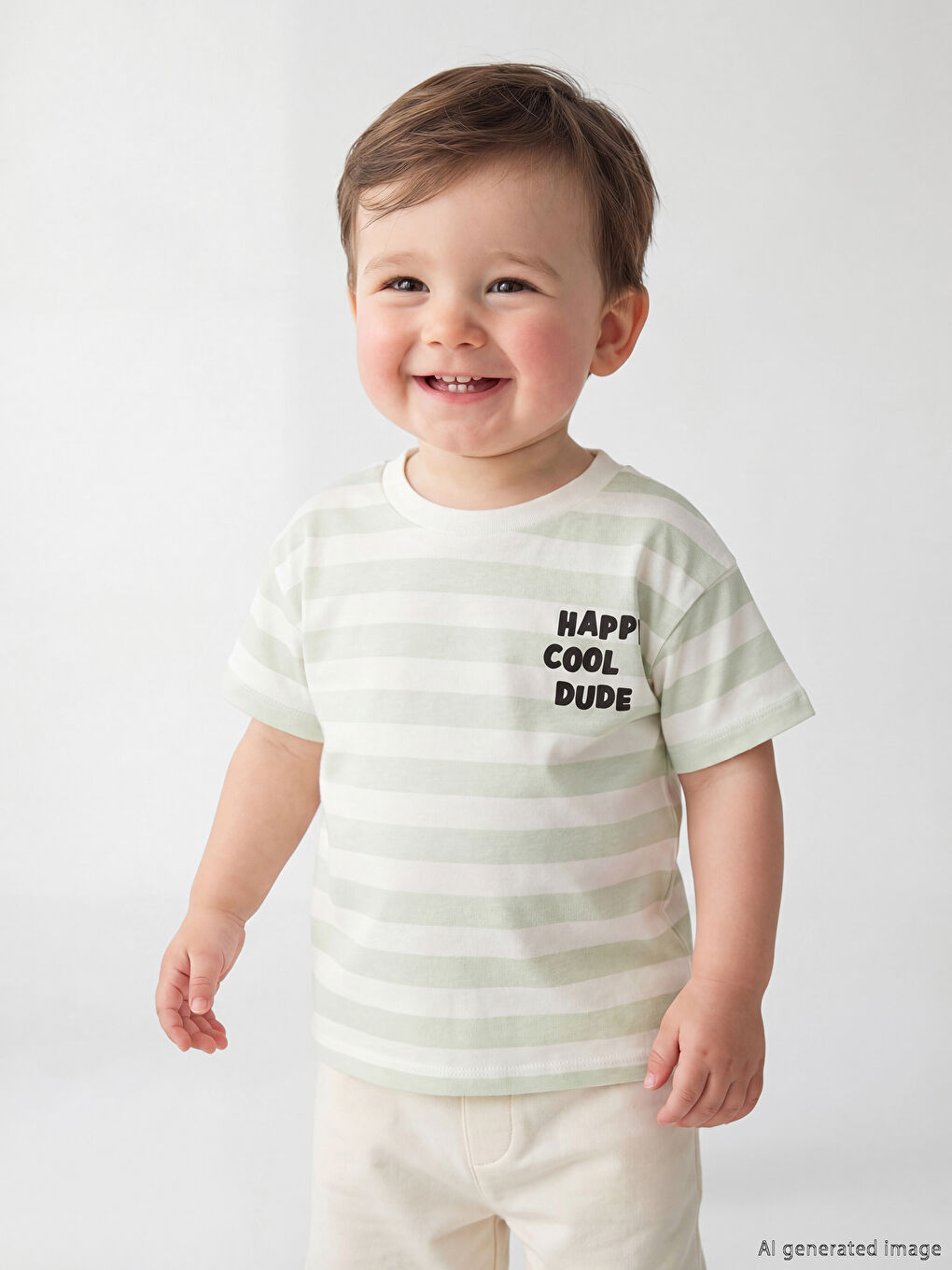 Ekru Bisiklet Yaka Erkek Bebek Tişört