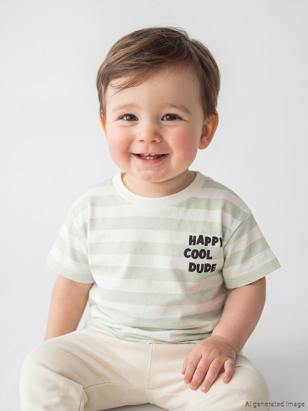 Ekru Bisiklet Yaka Erkek Bebek Tişört-1