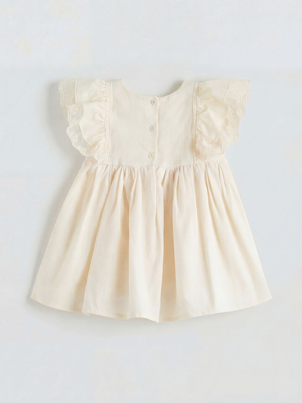 Bej Fırfırlı ve Saç Bantlı Kız Bebek Elbise-1