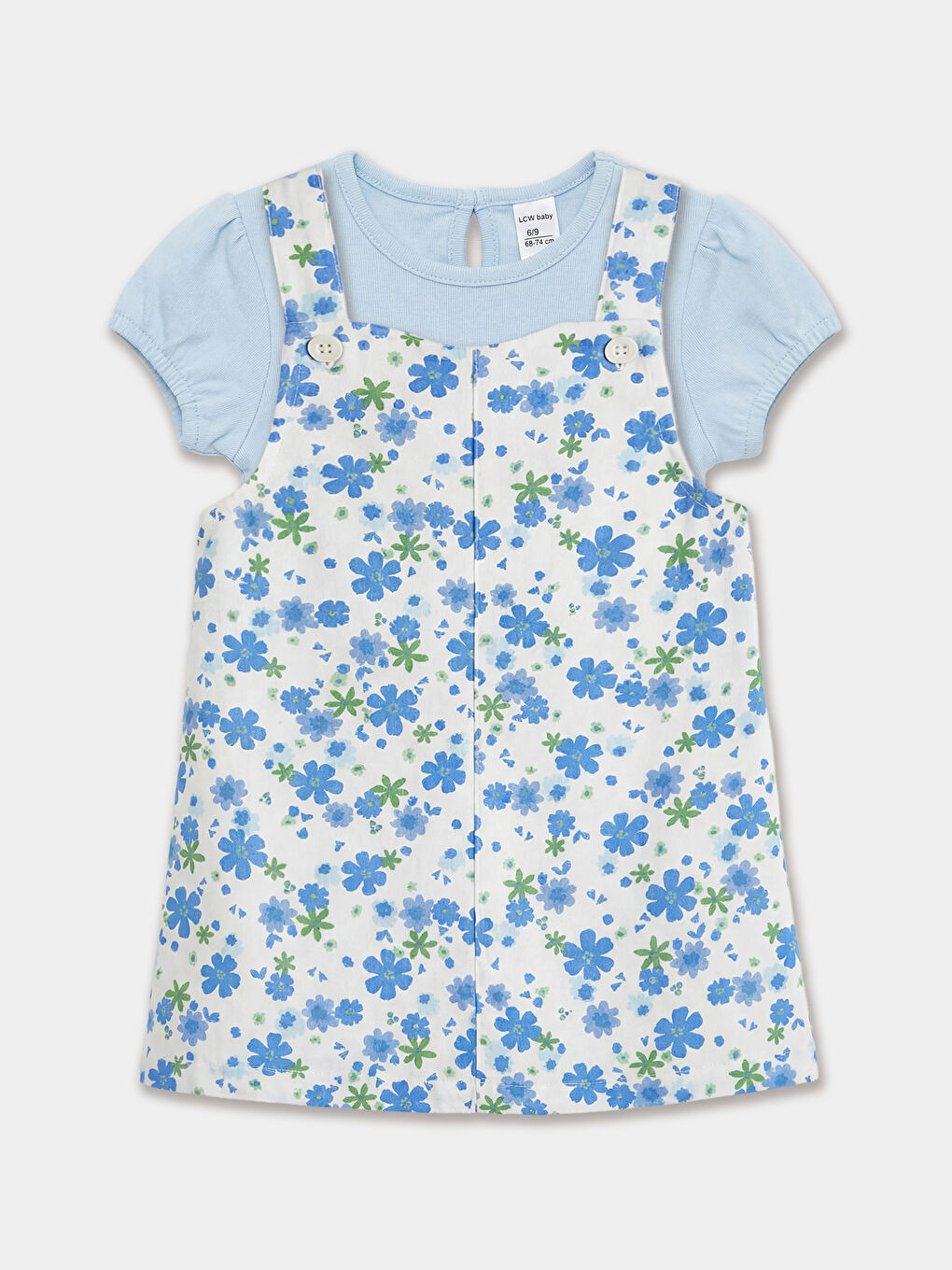 Ekru Bisiklet Yaka Çiçekli Kız Bebek Elbise ve Tişört