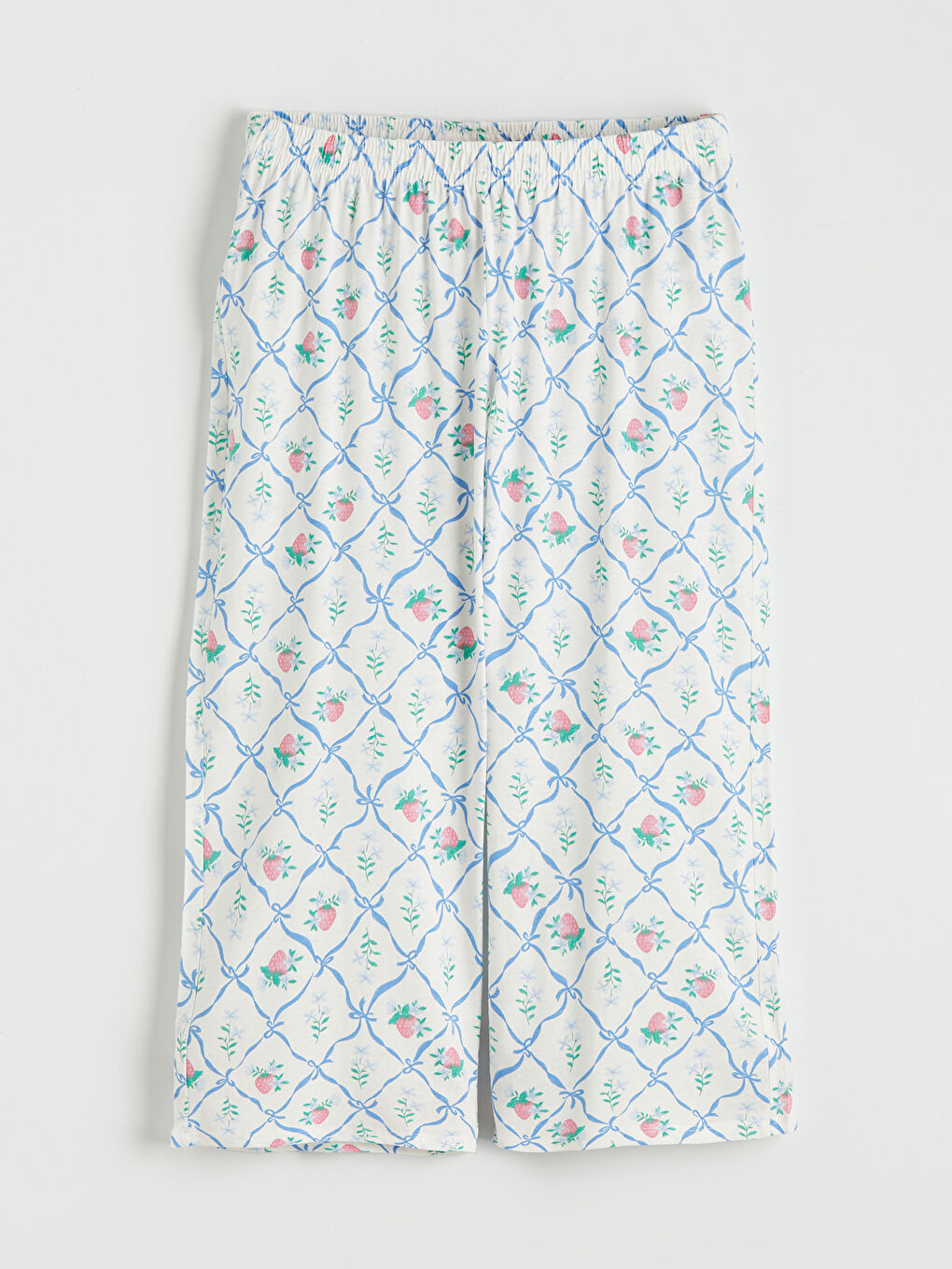 Ekru V Yaka Desenli Kadın Kaprili Pijama Takımı-6