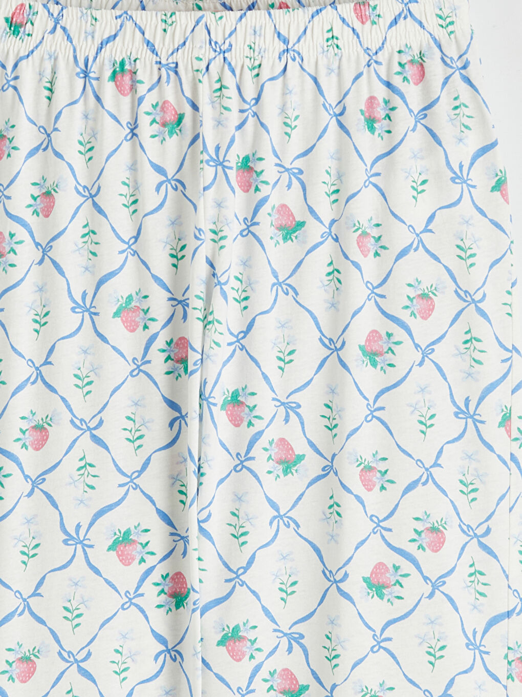 Ekru V Yaka Desenli Kadın Kaprili Pijama Takımı-8