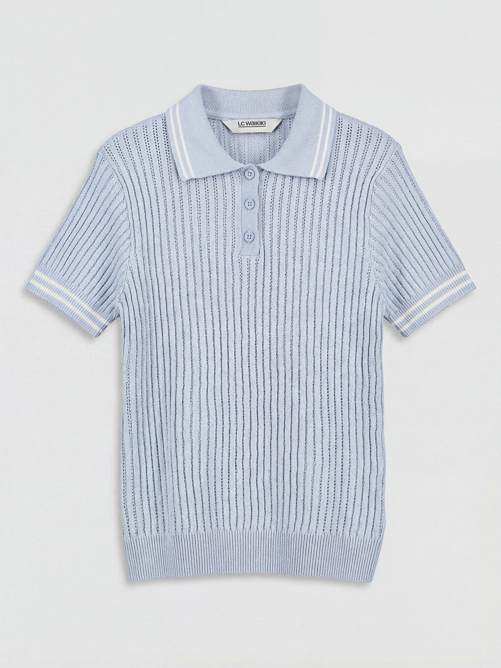 Mavi Polo Yaka Kız Çocuk Triko Kazak