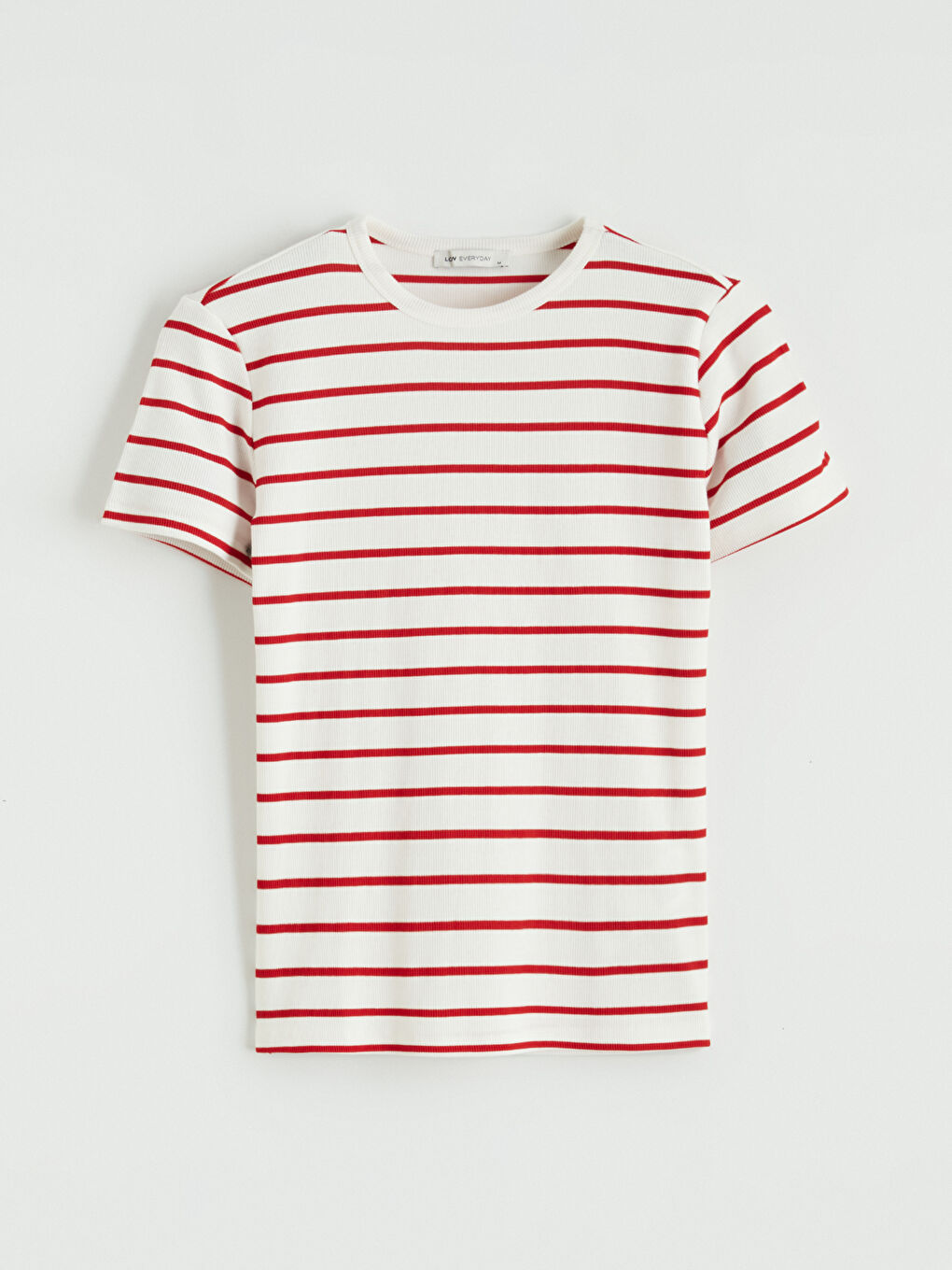 Kırmızı Bisiklet Yaka Çizgili Kadın Tişört-4