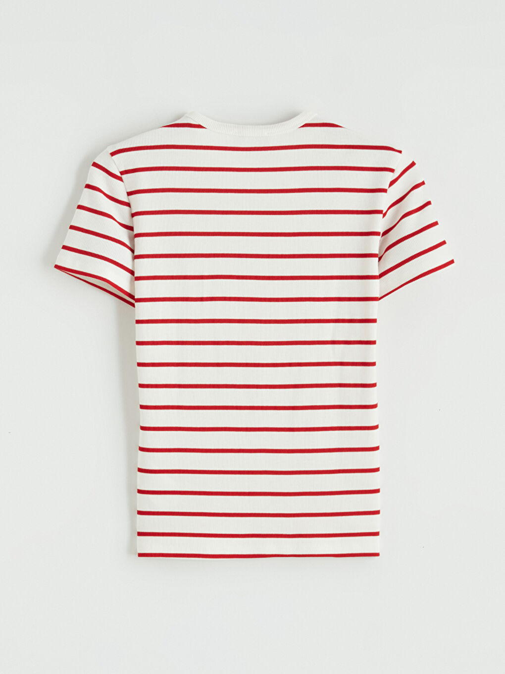 Kırmızı Bisiklet Yaka Çizgili Kadın Tişört-6